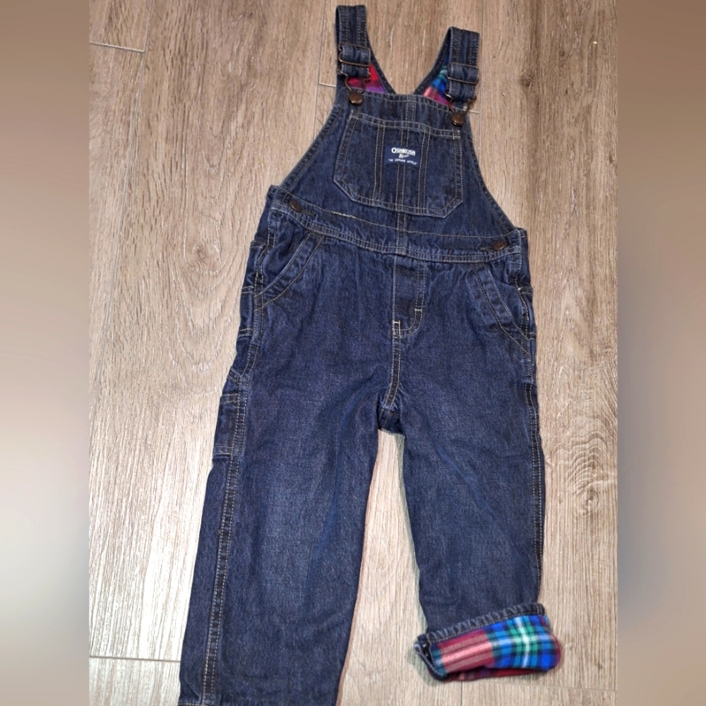 OshKosh B'Gosh Jeans Overalls 24 Months Plaid Flannel Lined